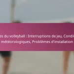 Règles du volleyball : Interruptions de jeu, Conditions météorologiques, Problèmes d’installation