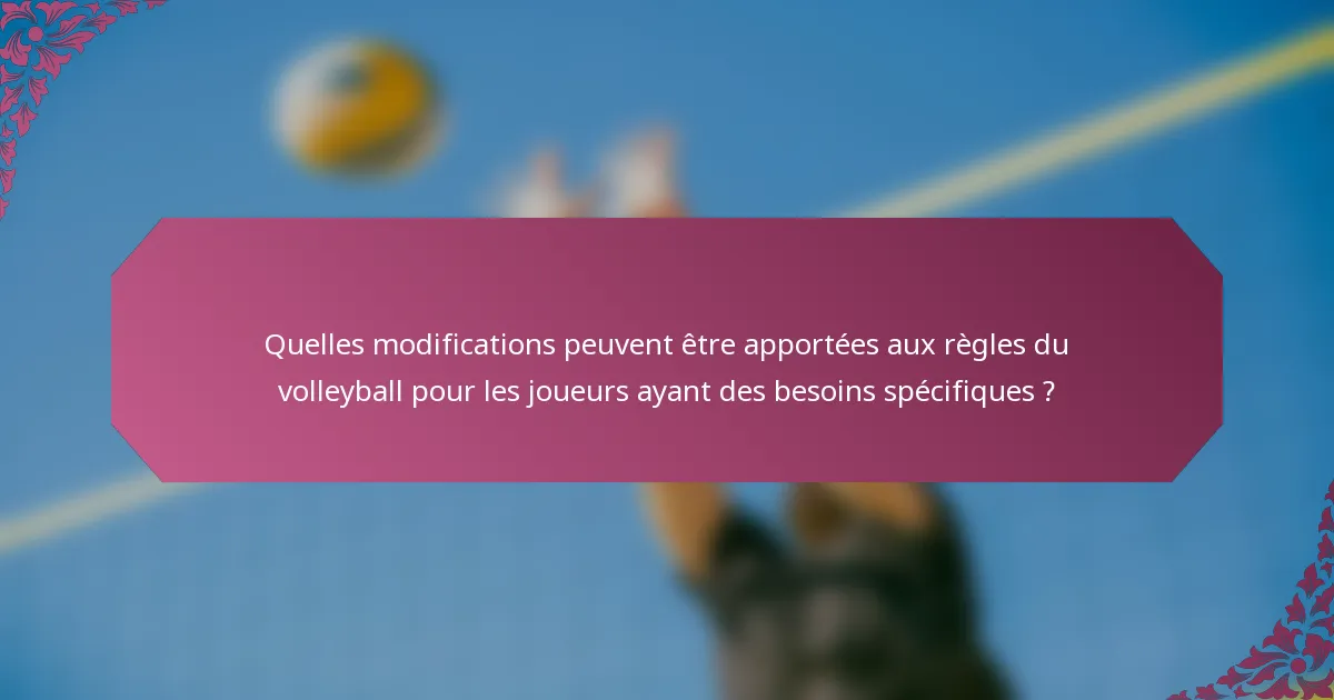 Quelles modifications peuvent être apportées aux règles du volleyball pour les joueurs ayant des besoins spécifiques ?